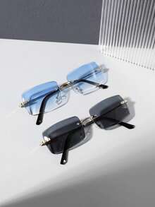 2pcs Men's Square Decorative Fashion Glasses, Minimalist & Practical Multifunctional - Gray+Blue - View 6