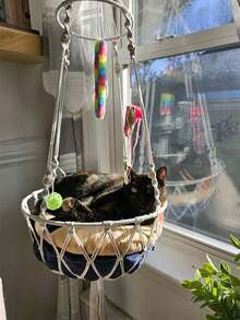 1 件波西米亚手工编织猫吊床秋千 - Macrame 宠物床，悬挂式猫篮椅，透气室内猫家具，送给猫爱好者的母亲节礼物（不含垫子）- 万圣节和圣诞节的完美礼物