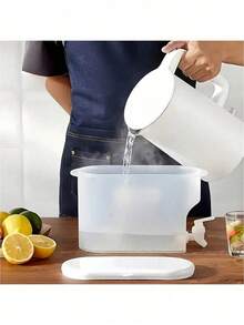 1个大容量冰箱饮料分配器，带水龙头，PP材质，适用于柠檬水、果汁、茶，现代白色冷水容器，家用厨房 - 白色 - 查看 7