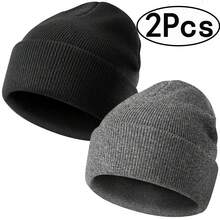 Men's Knit Beanie, Double Layer Warm Knit Hat, Folded Brim Loose Fit Brimless Hat, Suitable For Cold Weather, Men's Knit Hat, Autumn/Winter Knit Cap - A - View 18