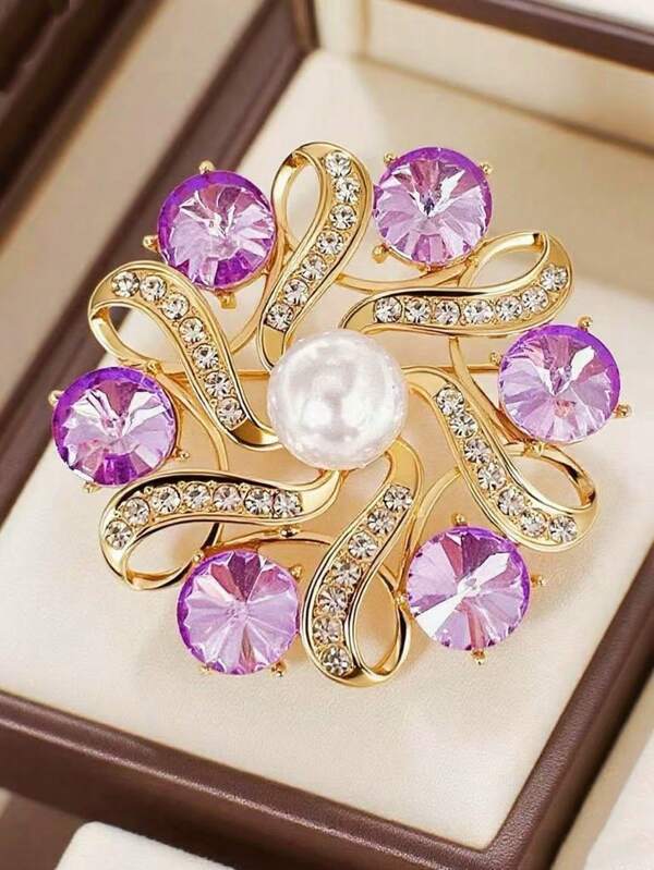 1pc Vintage Floral Wreath Brooch, Elegant Zirconia Pearl Decorative Pin Accessory Jewelry Costume Accessories Bag Charms Office Accessories