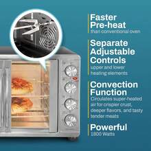 Elite Gourmet ETO-4510M Puerta francesa de 47.5 cuartos de galón, horno de convección de 18 rebans, 4 perillas de control, tostado para hornear asado para mantener el calor, incluye 2 estantes para - Acero inoxidable y negro - Ver 5