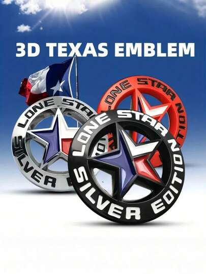 قطعة من شعار نجمة تكساس المعدني | نجمة خماسية الأبعاد ثلاثية الأبعاد | ملصق زخرفة الجسم ، ملصق سيارة موضة ، ملصق سيارة معدني ، مناسب للشاحنات والسيارات والسيارات الدفع الرباعي وما إلى ذلك.