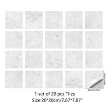 20 片灰色大理石图案自粘地板贴纸，适用于厨房的防水防油墙贴，加厚加硬材质，带水晶膜，光泽度更好，适用于家庭客厅/厨房/浴室墙壁或地板翻新和装饰墙纸墙纸墙面装饰房间装饰墙纸即撕即贴 - 彩色 - 查看 15