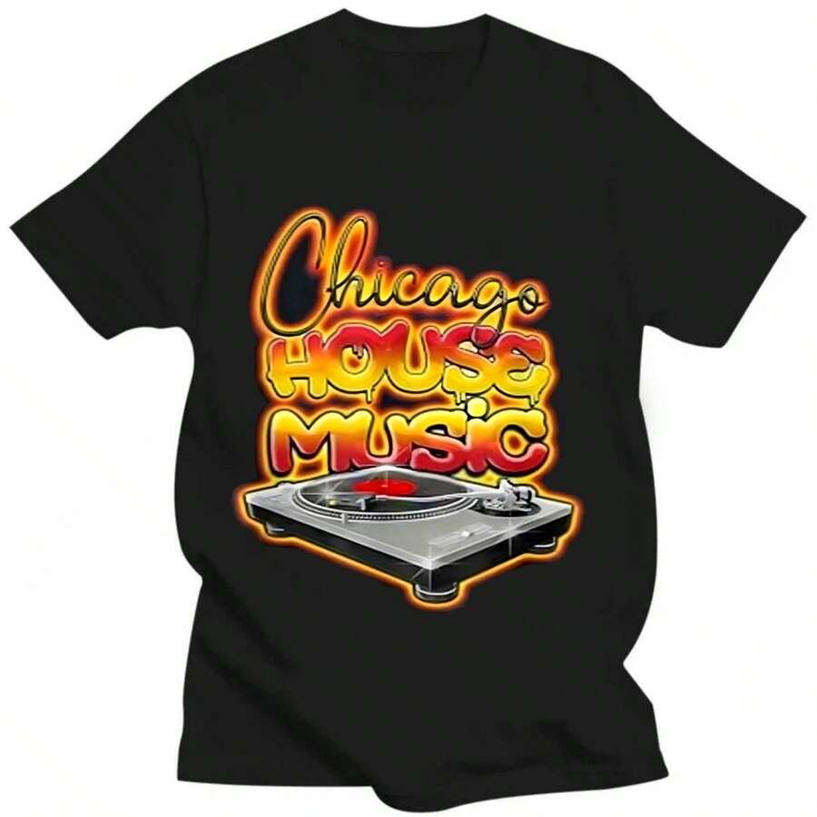 Chicago House Music Turntable Hot Graffiti Style T-Shirt. - màu đen - Xem 1