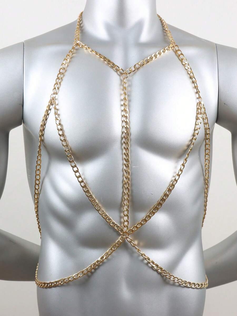 Sexy Men's Chest Bead Chain Body Harness Gay Chain Shoulder Hollow Out Line Harness Rave Costume Punk Chest Belt Clubwear Costume