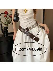 Vintage Western Style Brown Rivet Belt, Floral Waist Rope Design, Suitable For Skirts And Jeans - Multicolor - View 4