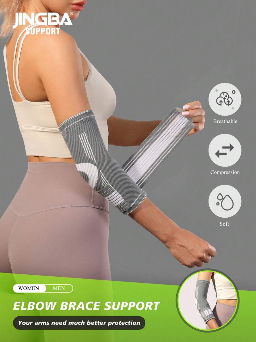 JINGBA SUPPORT 1pc Adjustable Elbow Support Brace With Straps - Compression Sleeve For Sports, Weightlifting And Daily Use, Unisex - Grey - View 1