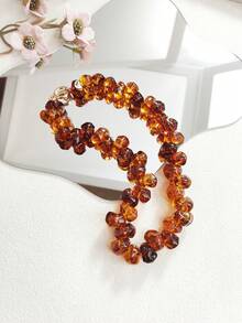 1pc Fashionable Minimalist Luxury Niche Design Amber Color Acrylic Beaded Choker Necklace, Suitable For Daily, Date, Vacation, Commute Wear