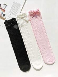 3 Pairs Butterfly Knee-High Socks Without Heel For Girls, Lolita Style Versatile For All Ages - Multicolor - View 8