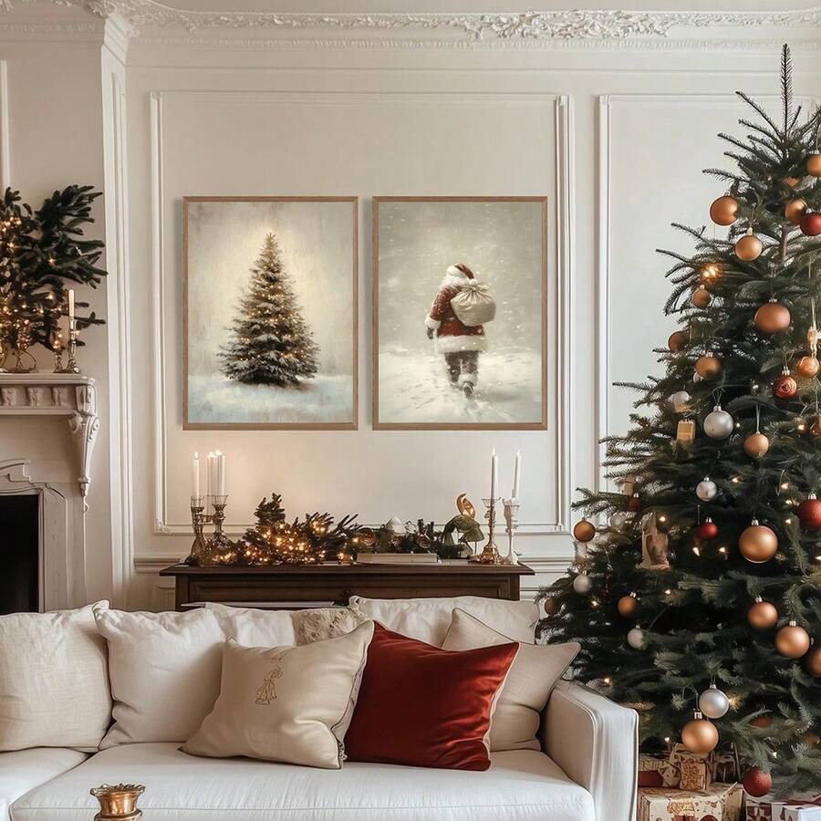 2 pezzi Stampe su tela di arte murale natalizia vintage, stampe neutre, dipinti di Babbo Natale e albero di Natale, poster per decorazioni invernali e natalizie per soggiorno, camera da letto, stile fattoria, regalo per lei, senza cornice, decorazioni natalizie, decorazioni albero di Natale, decorazioni regalo di Natale, decorazioni Ringraziamento, matrimonio, decorazioni per la casa, decorazioni autunnali, decorazioni per compleanni, forniture per feste, decorazioni per vacanze e festival interni, decorazioni Ognissanti, decorazioni murali, ornamenti Ognissanti - Multicolore - Visualizzare 1