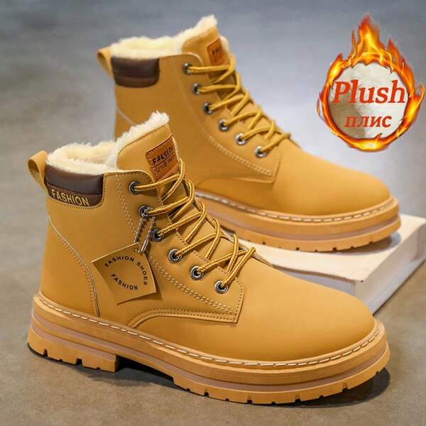 Men's Snow Boots, Winter Warm Shoes, Anti-Slip Hiking Boots With Fleece Lining - Ideal For Outdoor Activities In Winter