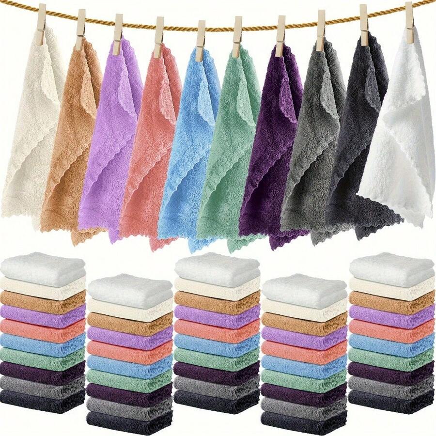 100pcs Washcloths Bulk Quick Drying Bathroom Wash Clothes Face Towels Microfiber Soft Hand Towel For Your Body Spa Fingertip, Wash Cloths - 混色30件 - 查看 1