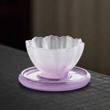 Set de tasse et soucoupe en verre dégradé de lotus fait main, résistant à la chaleur et au froid, convient pour les boissons froides, le thé de l'après-midi, les jus, l'usage quotidien, la maison, le restaurant, le bureau, un excellent cadeau pour les fêtes