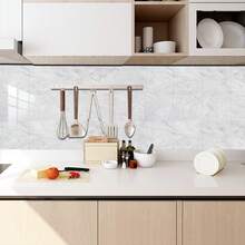 20 片灰色大理石图案自粘地板贴纸，适用于厨房的防水防油墙贴，加厚加硬材质，带水晶膜，光泽度更好，适用于家庭客厅/厨房/浴室墙壁或地板翻新和装饰墙纸墙纸墙面装饰房间装饰墙纸即撕即贴 - 彩色 - 查看 6