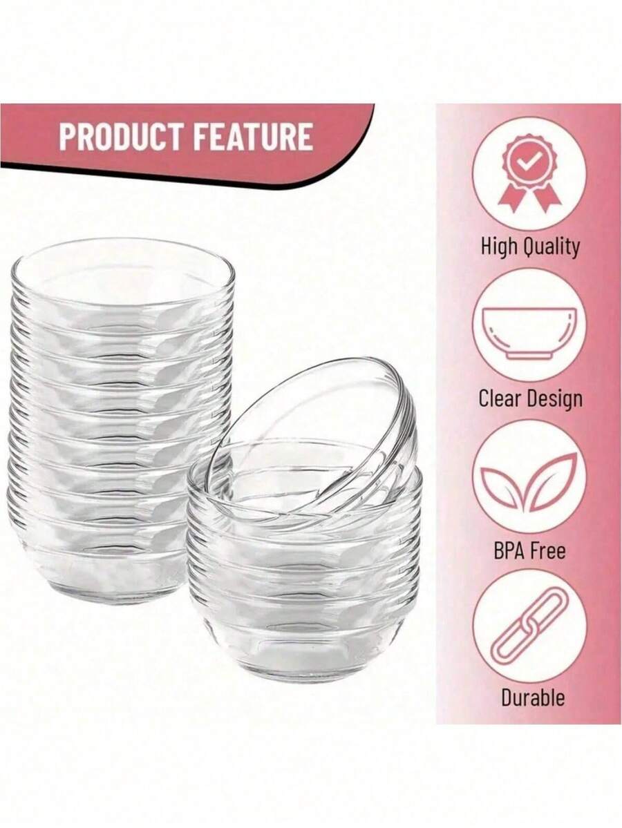 10 chiếc bát thủy tinh trong suốt nhỏ, thích hợp đựng gia vị, nước tương, giấm, tỏi, đồ ăn nhẹ, tiệc tùng - Màu trong suốt - Xem 1