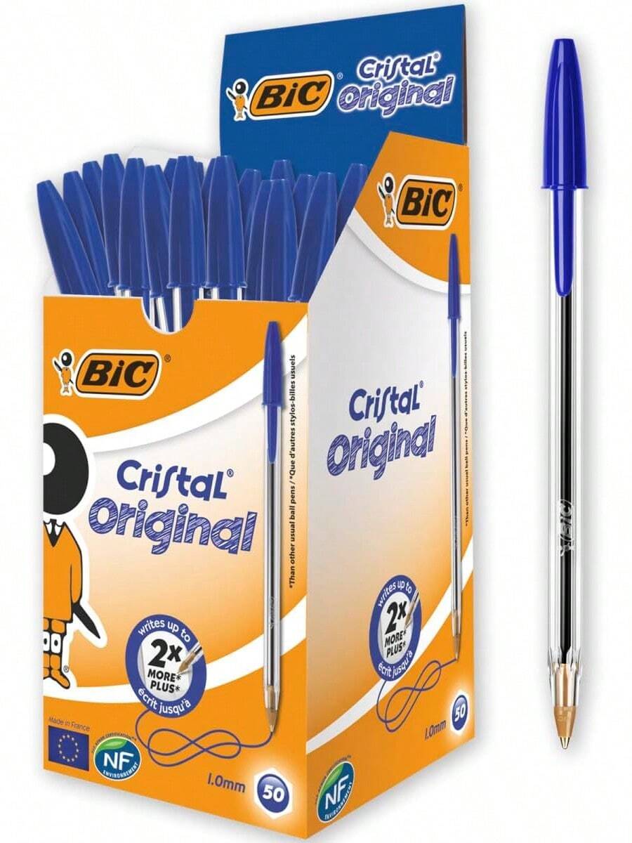 BIC Cristal Original Ballpoint Pens, Medium Point (1.0 Mm) Every-Day Writing Pens With Clear Barrel, Blue, Box Of 50 - 1 cái (Gói 50 cái) - Xem 1