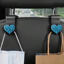 2 件闪亮水钻心形汽车挂钩，用于挂钱包和包包，多功能头枕挂钩，用于整理车内物品，时尚收纳，用于存放背包、雨伞和购物袋，炫目的粉色、红色、银色和蓝色汽车装饰配件，出行便利与时尚的必备单品 - 彩色 - 查看 12