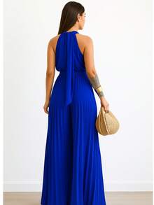 Pleated Jumpsuit For Weddings And Special Events - 藍色 - 查看 2