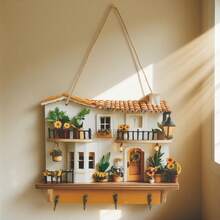 House Shaped Hat Coat Hooks With 4 Hooks, Decorative Wall Mounted Key Holder For Entryway, Front Door, Hallway, Kitchen - 白色 - 查看 7