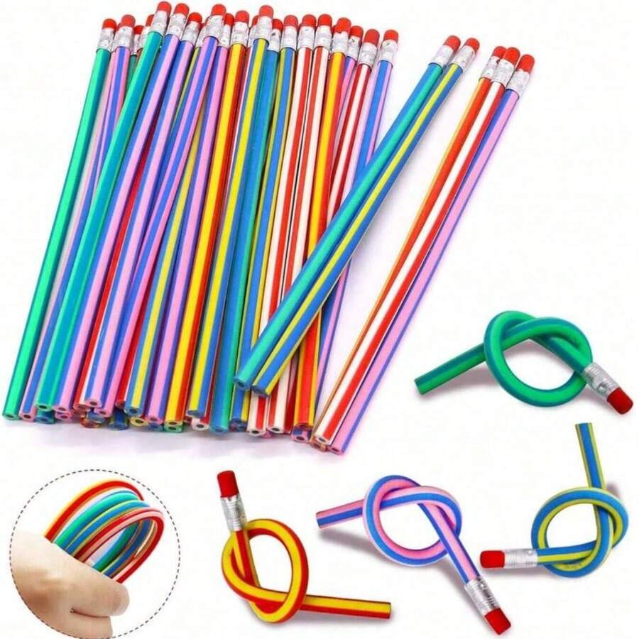 20 pièces Crayons flexibles et pliables amusants, crayons rayés souples et colorés avec gommes, cadeaux et décorations de fête (pour usage adulte uniquement)