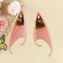 Halloween Cosplay Elf Ears Mushroom Flower Crystal Design Fairy Ear Accessories For Women Party Costume - Màu Hồng  San hô - Xem 1