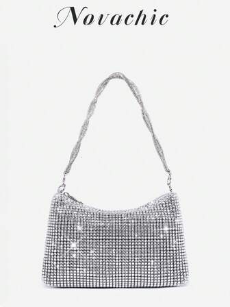Bolso de hombro de lujo discreto y elegante para mujer, con brillo, lentejuelas y pedrería, de gran capacidad, ideal como bolso de noche, de fiesta, de boda, de graduación o de cena