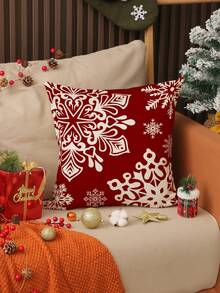 1pc/4pcs Christmas Snowflake, Holly, Reindeer Print Linen Throw Pillow Cover, 17.7*17.7inch/45X45cm, Decorative Pillow Case For Room, Bedroom, Sofa (No Pillow Insert)