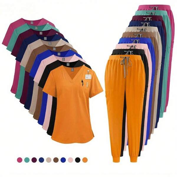 2PCS Set Beauty Workwear Women Scrub Suit Pet Clinic Nurse Accessories Working Uniform Unisex Breathable Hospital Uniform