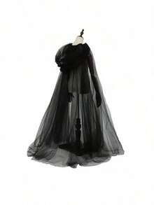 1 szt. Biało-czarny szal ślubny, prześwitujący płaszcz czarownicy/wampira, dwuwarstwowa peleryna na Halloween, imprezę grozy, karnawał, Boże Narodzenie, kostium ślubny - Wielokolorowe - Zobacz 2