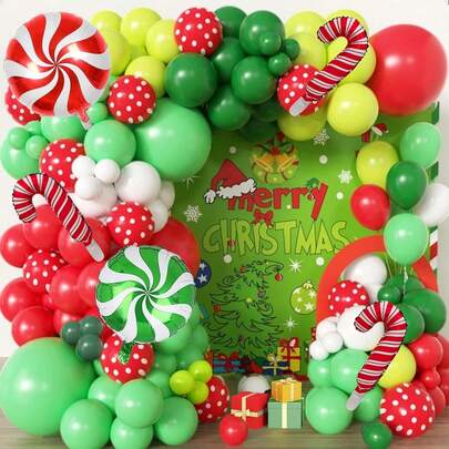 122pcs Christmas-Themed Balloon Garland Arch Set, Includes Candy Canes, Candy Foil Balloons, And Red, Green, Light Green, White, And Polka Dot Latex Balloons. Perfect For Christmas, Christmas Eve Parties, New Year's Parties, Baby Showers, Birthday Parties, Family Gatherings, And Christmas Decorations.