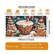 A Christmas Milk Tea Cake Gingerbread Man Pattern Garage Door Curtain Decorative Background Banner Background Cloth, Used For Party Background, Holiday Celebration, Photography Background Sign Poster Decoration Supplies, A Variety Of Sizes Can Be Selected