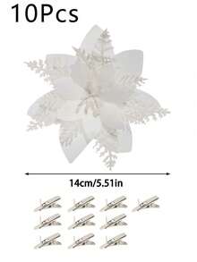 30pcs/20pcs/10pcs/1pc Christmas Tree Decorations, Fake Flowers, Cute Artificial Poinsettia Christmas Tree Decorations, Christmas Flowers, Poinsettia, Glitter Artificial Christmas Flowers, Fake Flowers, DIY Wreaths, Home Decor, Wedding Party, Gift Decorations, Holiday Party Decorations, Christmas/Holiday/Seasonal/Wedding Christmas Tree Decorations, Sparkling Winter Shrub Decor (White) Christmas Decorations Room Decor