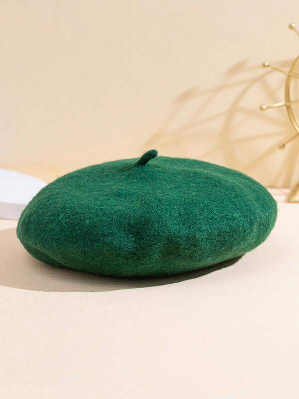 1pc Women's Solid Color Flat Wool Felt Beret Hat, Elegant Japanese Style Suitable For Daily Outings And Shopping