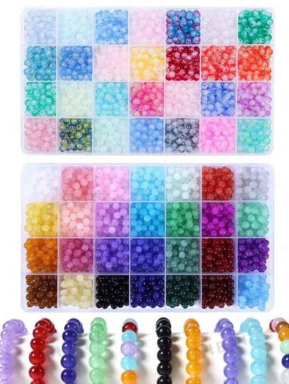 1400pcs 28-Color 6mm Round Multi-Color Glass Bead Jewelry Making Set, DIY Friendship Bracelets, Necklaces, Earrings Accessories, Suitable For Holidays, Parties, Beach Trips