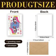 1 pieza Tarjeta de cumpleaños divertida, Tarjeta de cumpleaños de la Reina de Corazones, Tarjeta de cumpleaños de moda con sobre, adecuada para mamá, novia, hermana, hija, artículo especial, linda y elegante