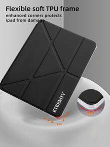Customizable Text Transparent Pencil Slot 8-Fold Black Tablet Case, Suitable For IPad Mini6/Mini7/Air/Air2/9.7/10.2/10.5/Air4/Air5/10.9/Pro 11-Inch/10th Gen/Air 11-In.(M2)-2024/Pro11-In.(M4)-2024/Air 11-Inch (M3) 2025/IPad (A16) 11 Inch 11th Generation 2025, Multi-Angle Stand, Pencil Slot, TPU Soft Edge Protection, Magnetic Auto Sleep/Wake, Simple/Casual/Personalized/Premium/Creative Design (Tablet Not Included)