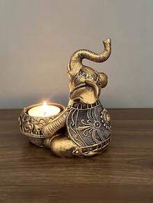 1 pieza Soporte de vela de elefante vintage dorado - Figura decorativa esculpida en posición sentada o acostada, soporte de luz de té para dormitorio, sala de estar, regalo de graduación o inauguración de la casa - Multicolor - Ver 4