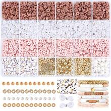 Polymer Clay Beads Kit, Mix Colors Soft Flat Polymer Clay Beads Kit For Jewelry Making, DIY Bracelet Necklace Birthday Gifts Craft Supplies