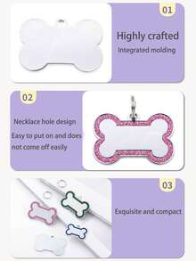 1pc Customized Text Pet Tag, Zinc Alloy Dog Anti-Lost ID Tag With Glitter Pink Circle, Customized Bone Shaped Dog Tag - Engraved For Pet Identification, Essential For Holidays/Parties