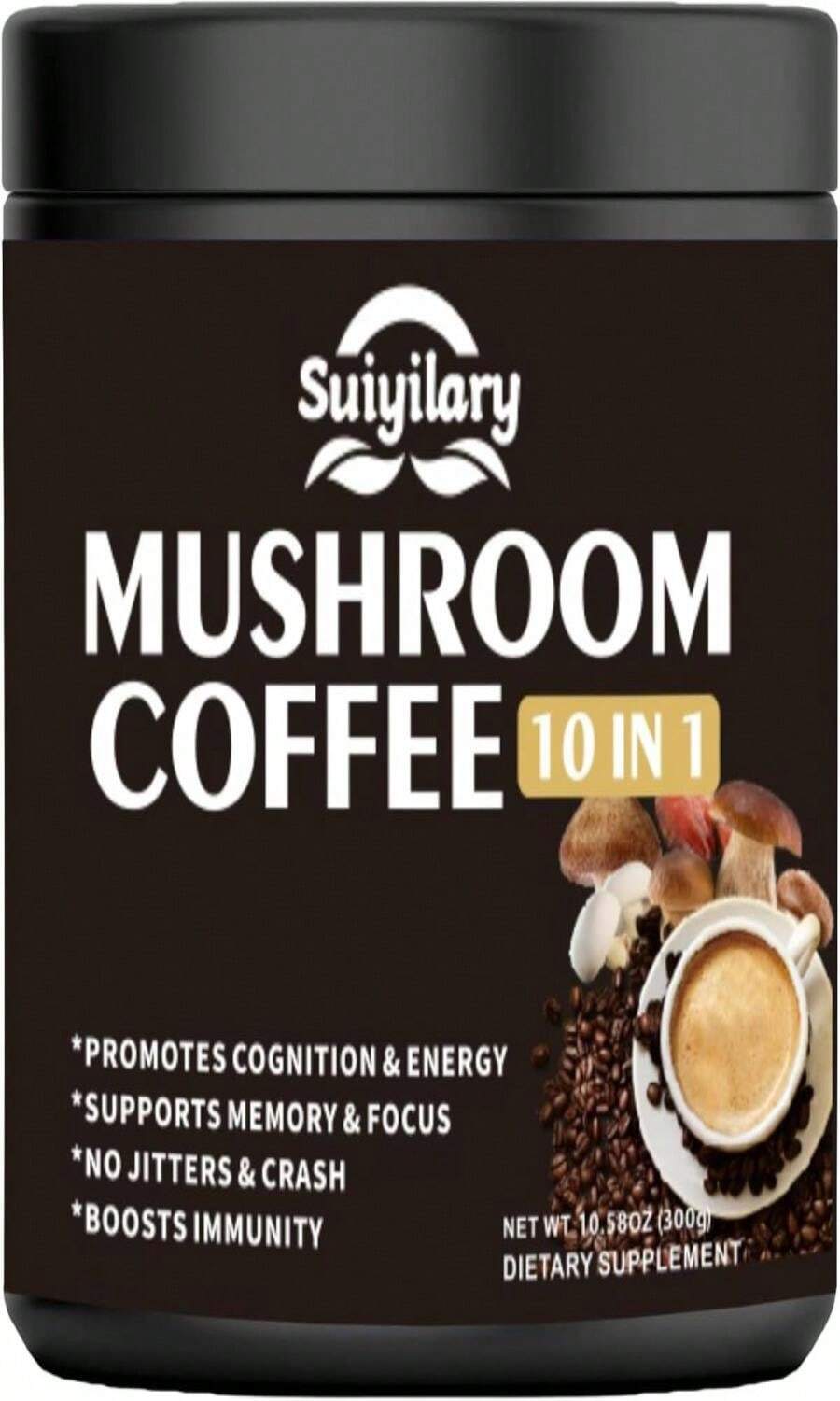 Suiyilary Mushroom Coffee, 10 Mushroom Extract Powder Blend Lion'S Mane, Reishi, Chaga, Cordyceps, Turkey Tail, Brain Supplements With Instant Coffee For Energy, Focus, Memory And Immunity 150g - Flavor NameC - 查看 1