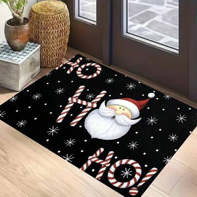 Paillasson de bienvenue Père Noël de Noël - Tapis en polyester avec motif de flocons de neige et de cadeaux, fabriqué à la machine, décoration d'intérieur, tapis de fête Motif de fête Paillasson durable, décoration de Noël