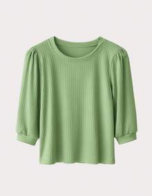Women's 3/4 Sleeve Casual Blouse With Cotton Touch, Zero Transparency, Elegant Fit, Round Neck - 紅色 - 查看 5