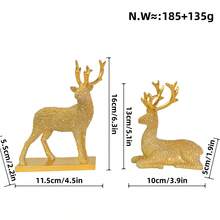 2 figuras navideñas de renos, estatuas de ciervos de resina brillante, decoración de escritorio para sala de estar, hogar y fiestas navideñas. - oro - Ver 6