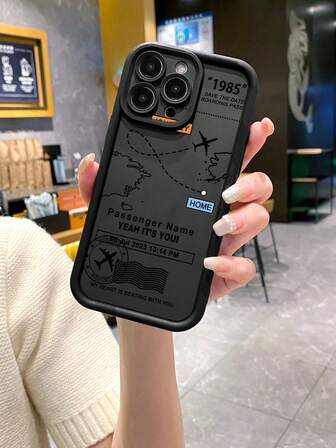 1个时尚飞机图案加厚防震保护手机壳，兼容苹果/Infinix/Vivo/OPPO，时尚达人的理想之选，简约时尚。