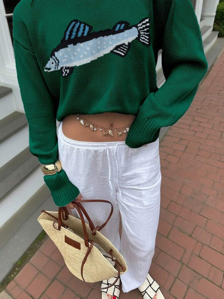 Vêtements d'automne pour femmes. Le pull de la fille du pêcheur en bleu. Vêtements scolaires. Hauts mignons pour femmes. Vêtements de retour au lycée Y2K. Style old money pour femmes. Tenues de professeur pour femmes.