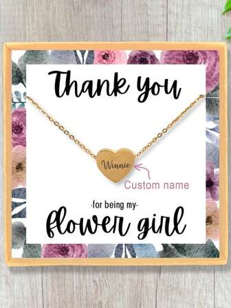 Blomsterflicka bröllopshalsband, personliga blomflicka smycken, tackgåva till blomflicka, hjärtformat namnhalsband, personligt frieri