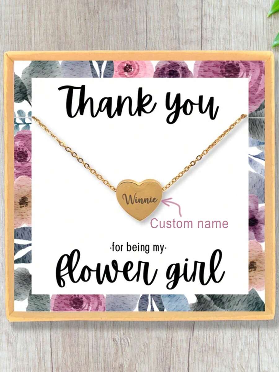 Colar de Dama de Honra para Casamento, Joias Personalizadas de Dama de Honra, Presente de Agradecimento para Dama de Honra, Colar com Nome em Formato de Coração, Colar de Proposta Personalizado