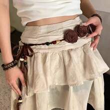 Vintage Western Style Brown Rivet Belt, Floral Waist Rope Design, Suitable For Skirts And Jeans - Multicolor - View 13