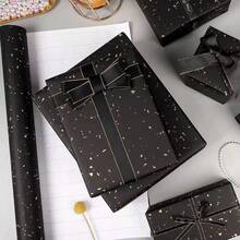 Rolă de hârtie de împachetat, hârtie de împachetat pentru nuntă, hârtie de împachetat kraft mată cu fulgi de folie argintie și aurie, perfectă pentru nunți, sezonul absolvirilor, zile de naștere, buchete DIY, hârtie de împachetat cadouri de Crăciun cu textură metalică, umplutură pentru cutii de cadouri, hârtie decorativă DIY cu elemente de Crăciun pentru accesorii, model de culoare solidă, hârtie de împachetat mată, decorațiuni de Halloween și Ziua Recunoștinței, toamnă, iarnă (auriu negru)